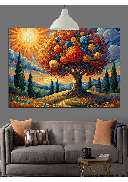 Meyve Ağacı Parlak Turuncu Dekoratif Kanvas - Mdf Ahşap Tablo fiyatları