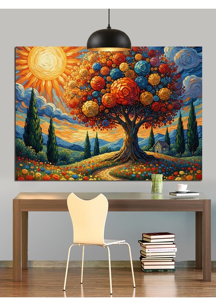 Meyve Ağacı Parlak Turuncu Dekoratif Kanvas - Mdf Ahşap Tablo modelleri