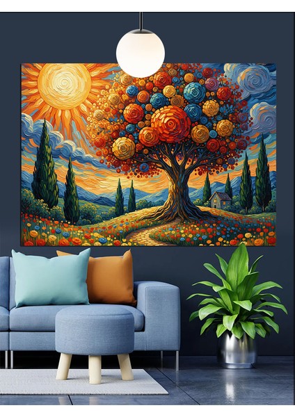 Meyve Ağacı Parlak Turuncu Dekoratif Kanvas - Mdf Ahşap Tablo fırsatları