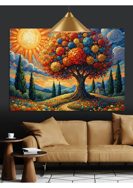 Meyve Ağacı Parlak Turuncu Dekoratif Kanvas - Mdf Ahşap Tablo indirimleri