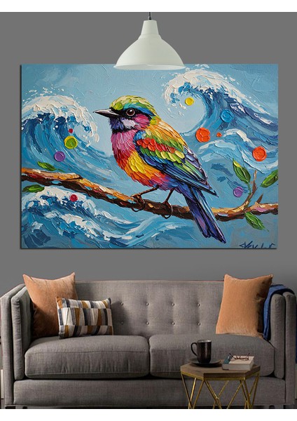 Renkli Tüylü Küçük Deniz Kuşu Dekoratif Kanvas - Mdf Ahşap Tablo fiyatları