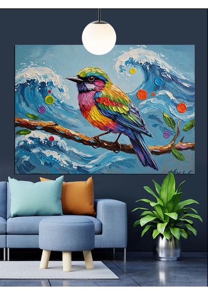 Renkli Tüylü Küçük Deniz Kuşu Dekoratif Kanvas - Mdf Ahşap Tablo fırsatları