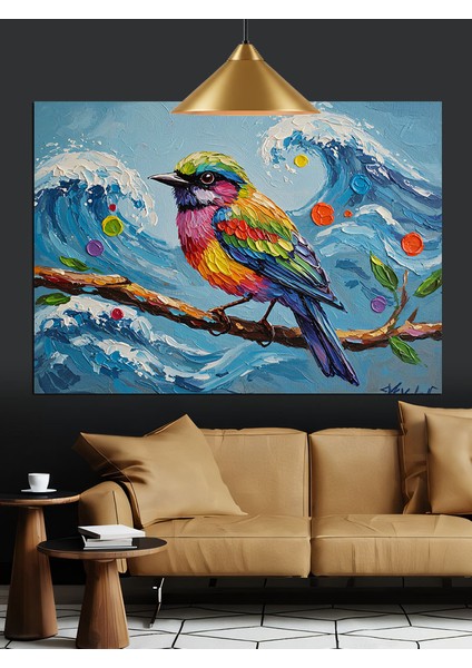Renkli Tüylü Küçük Deniz Kuşu Dekoratif Kanvas - Mdf Ahşap Tablo indirimleri