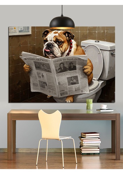 Köpek Tuvalette Gazete Okuyor Dekoratif Kanvas - Mdf Ahşap Tablo modelleri