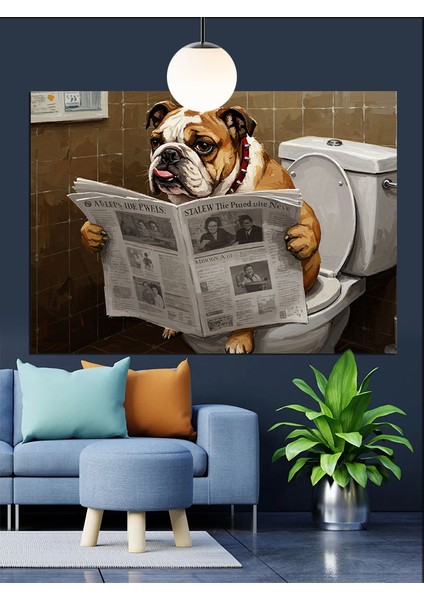 Köpek Tuvalette Gazete Okuyor Dekoratif Kanvas - Mdf Ahşap Tablo fırsatları