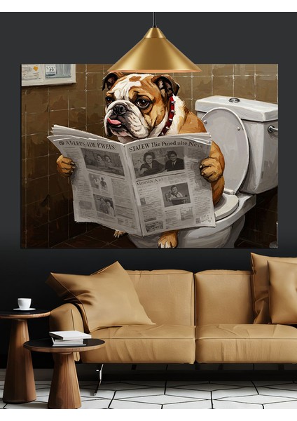 Köpek Tuvalette Gazete Okuyor Dekoratif Kanvas - Mdf Ahşap Tablo indirimleri