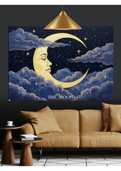Hilal Ay Gökyüzü Yıldızlar Dekoratif Kanvas - Mdf Ahşap Tablo indirimleri