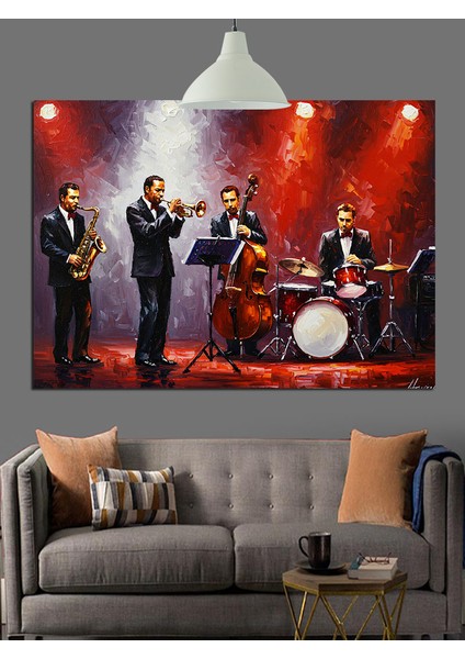 Caz Grubu Canlı Müzik Çalıyor Dekoratif Kanvas - Mdf Ahşap Tablo fiyatları