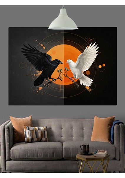 Karga ve Güvercin Dekoratif Kanvas - Mdf Ahşap Tablo