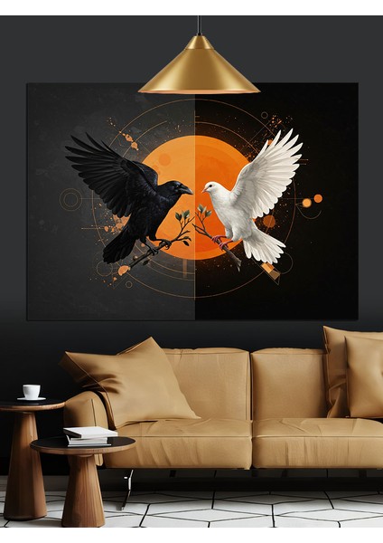 Karga ve Güvercin Dekoratif Kanvas - Mdf Ahşap Tablo fırsatları