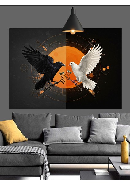 Karga ve Güvercin Dekoratif Kanvas - Mdf Ahşap Tablo indirimleri