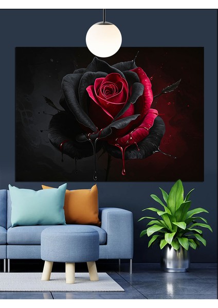 Siyah Fonda Kırmızı Gül Detayı Dekoratif Kanvas - Mdf Ahşap Tablo fiyatları