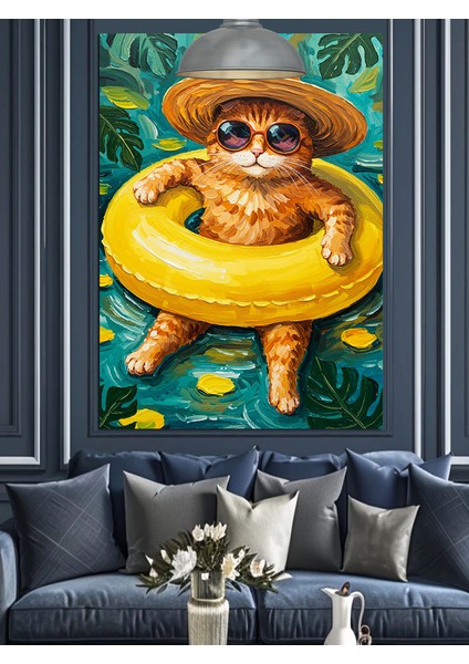 Can Simidi Içinde Oturan Şaşkın Kedi Dekoratif Kanvas - Mdf Ahşap Tablo fiyatları