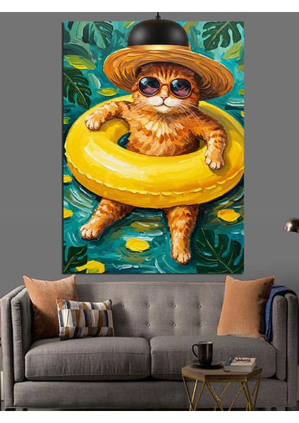 Can Simidi Içinde Oturan Şaşkın Kedi Dekoratif Kanvas - Mdf Ahşap Tablo modelleri