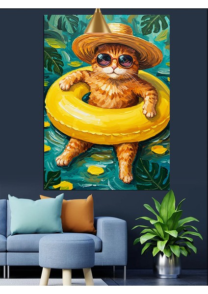 Can Simidi Içinde Oturan Şaşkın Kedi Dekoratif Kanvas - Mdf Ahşap Tablo fırsatları