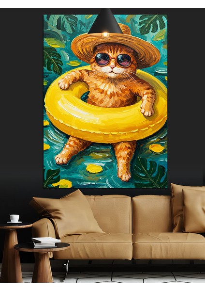Can Simidi Içinde Oturan Şaşkın Kedi Dekoratif Kanvas - Mdf Ahşap Tablo indirimleri