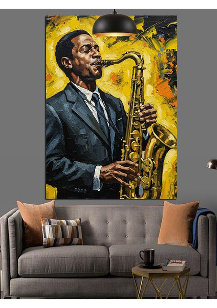 Saksafon Çalan Caz Müzisyeni Silüeti Dekoratif Kanvas - Mdf Ahşap Tablo modelleri