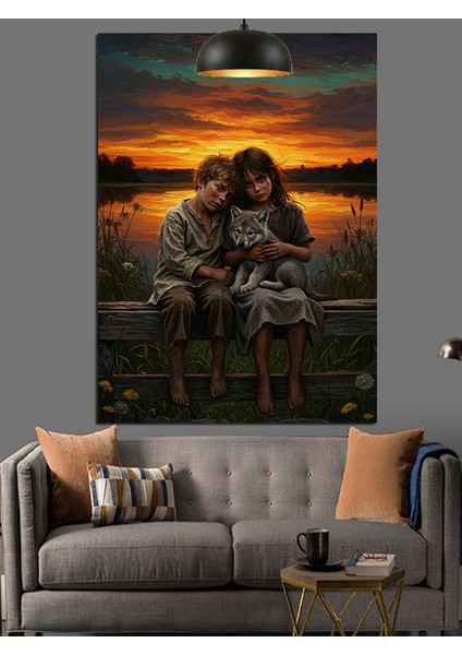 Güneşli Denize Çocuklar Dekoratif Kanvas - Mdf Ahşap Tablo