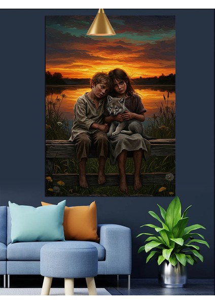 Güneşli Denize Çocuklar Dekoratif Kanvas - Mdf Ahşap Tablo fiyatları