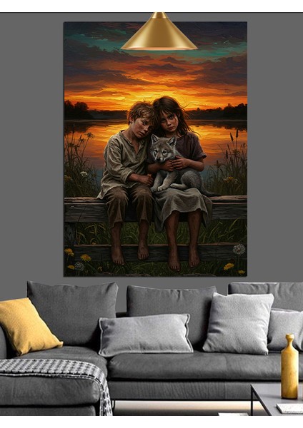 Güneşli Denize Çocuklar Dekoratif Kanvas - Mdf Ahşap Tablo fırsatları