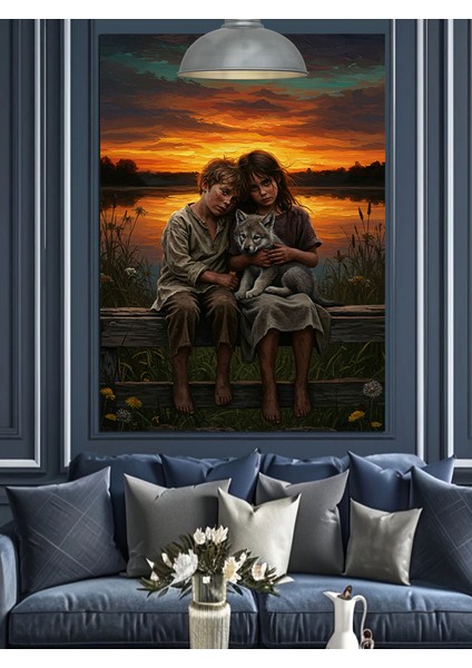 Güneşli Denize Çocuklar Dekoratif Kanvas - Mdf Ahşap Tablo indirimleri