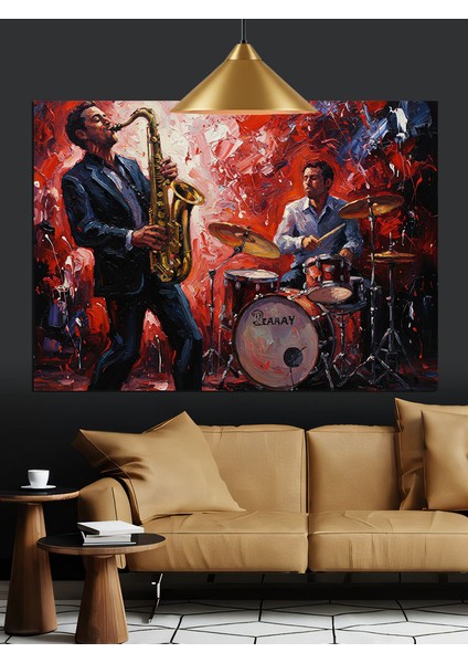 Müzisyen Saksafon Çalan Adam Caz Dekoratif Kanvas - Mdf Ahşap Tablo fiyatları
