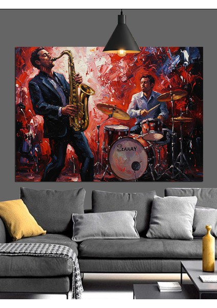 Müzisyen Saksafon Çalan Adam Caz Dekoratif Kanvas - Mdf Ahşap Tablo modelleri