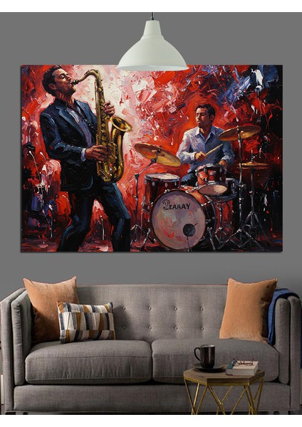 Müzisyen Saksafon Çalan Adam Caz Dekoratif Kanvas - Mdf Ahşap Tablo fırsatları