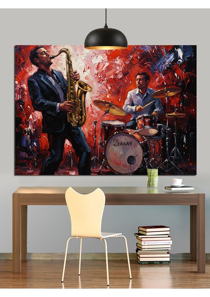 Müzisyen Saksafon Çalan Adam Caz Dekoratif Kanvas - Mdf Ahşap Tablo indirimleri