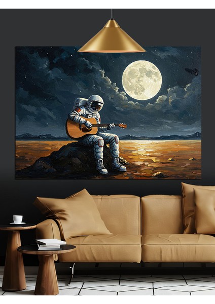 Romantik Astronot Dolunay Dekoratif Kanvas - Mdf Ahşap Tablo
