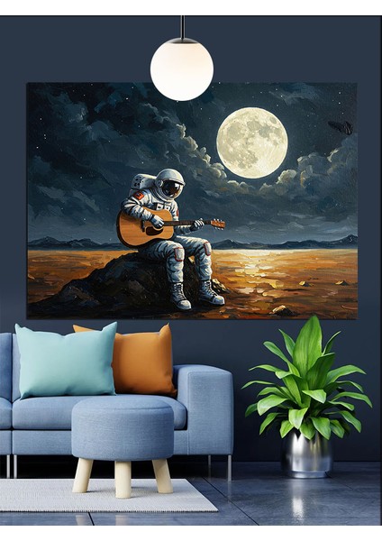 Romantik Astronot Dolunay Dekoratif Kanvas - Mdf Ahşap Tablo indirimleri