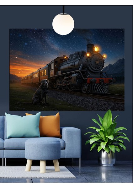 Tren Istasyonunda Duran Buharlı Lokomotif Dekoratif Kanvas - Mdf Ahşap Tablo modelleri