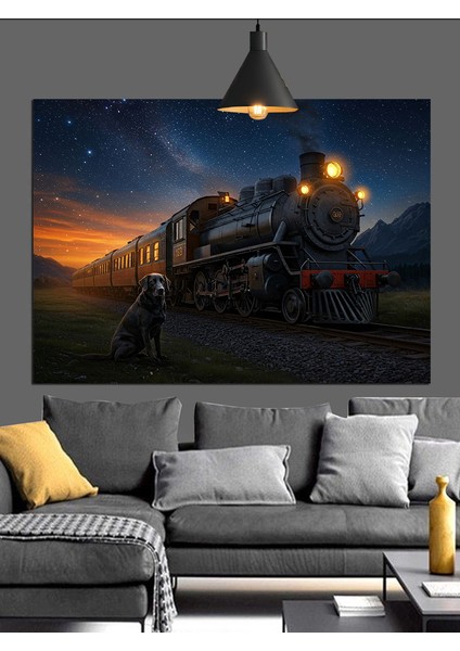 Tren Istasyonunda Duran Buharlı Lokomotif Dekoratif Kanvas - Mdf Ahşap Tablo indirimleri