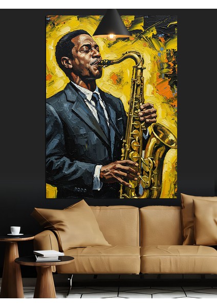Saksafon Çalan Caz Müzisyeni Silüeti Dekoratif Kanvas - Mdf Ahşap Tablo indirimleri