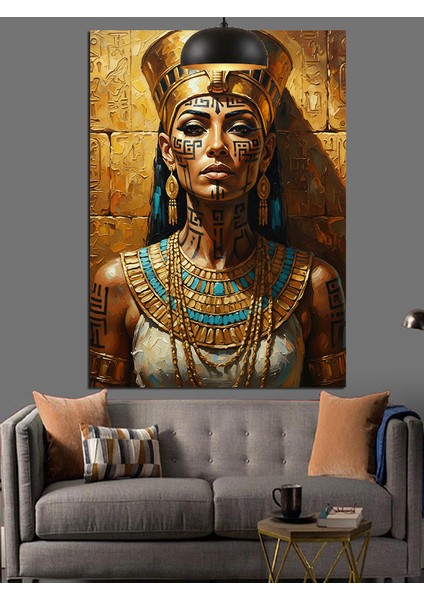 Altın Takılarla Süslenmiş Antik Kraliçe Dekoratif Kanvas - Mdf Ahşap Tablo indirimleri