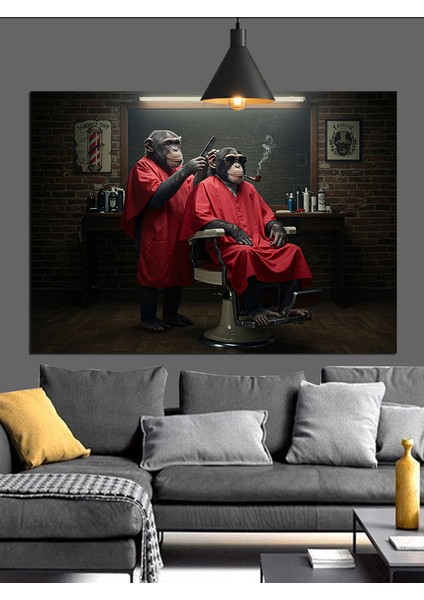 Berber Maymunlar Dekoratif Kanvas - Mdf Ahşap Tablo