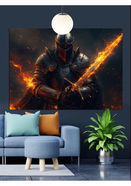 Zırhlı Kılıçlı Karanlık Savaşçı Dekoratif Kanvas - Mdf Ahşap Tablo fiyatları