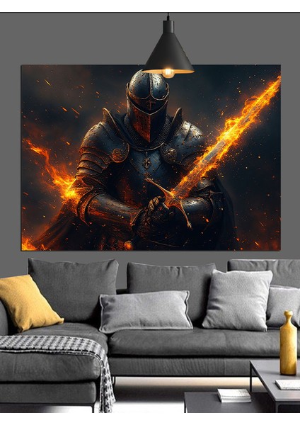 Zırhlı Kılıçlı Karanlık Savaşçı Dekoratif Kanvas - Mdf Ahşap Tablo fırsatları