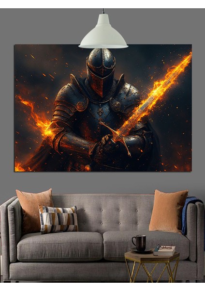 Zırhlı Kılıçlı Karanlık Savaşçı Dekoratif Kanvas - Mdf Ahşap Tablo indirimleri