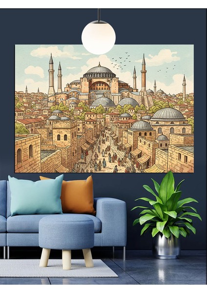 Istanbul Ayasofya Tarihi Şehir Manzarası Dekoratif Kanvas - Mdf Ahşap Tablo modelleri