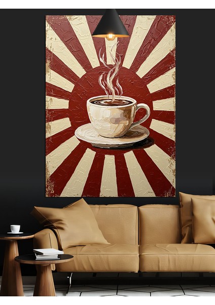 Güneşli Japon Bayrağı ve Kahve Dekoratif Kanvas - Mdf Ahşap Tablo