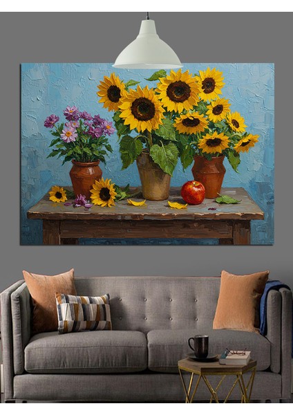 Ayçiçekleri Vazo Çiçek Aranjmanı Dekoratif Kanvas - Mdf Ahşap Tablo fiyatları