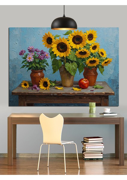 Ayçiçekleri Vazo Çiçek Aranjmanı Dekoratif Kanvas - Mdf Ahşap Tablo modelleri