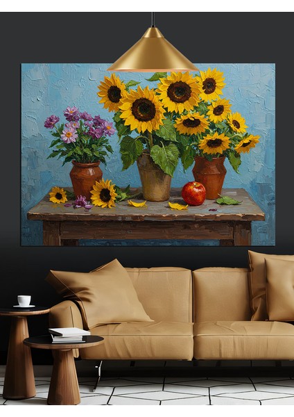 Ayçiçekleri Vazo Çiçek Aranjmanı Dekoratif Kanvas - Mdf Ahşap Tablo indirimleri
