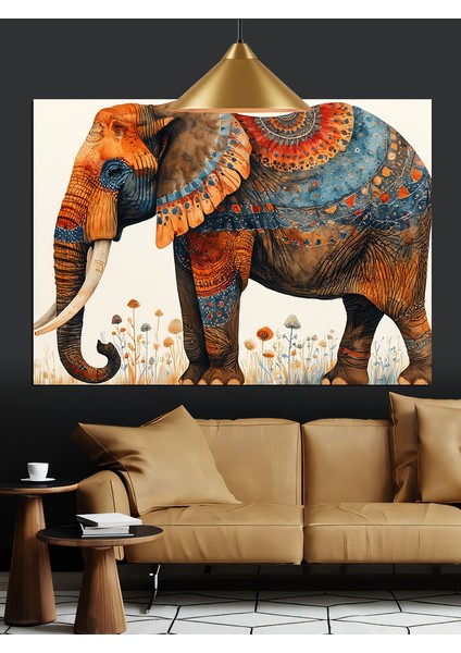Geleneksel Desenli Büyük Fil Dekoratif Kanvas - Mdf Ahşap Tablo