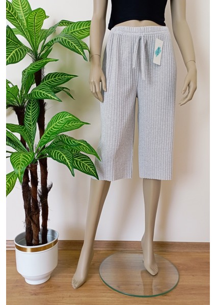 Kadın Fitilli Çizgili Raporlu Pamuklu Bermuda