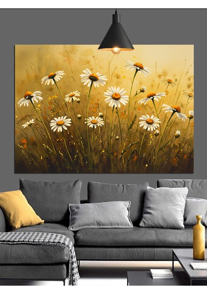 Papatyalar Arasında Minimalist Güneş Işığı Dekoratif Kanvas - Mdf Ahşap Tablo