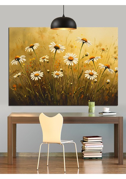 Papatyalar Arasında Minimalist Güneş Işığı Dekoratif Kanvas - Mdf Ahşap Tablo modelleri