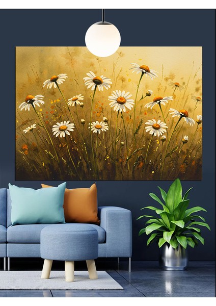 Papatyalar Arasında Minimalist Güneş Işığı Dekoratif Kanvas - Mdf Ahşap Tablo fırsatları