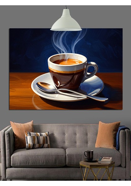 Kahve Fincanı Dumanlı Natürmort Dekoratif Kanvas - Mdf Ahşap Tablo